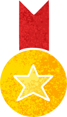 Bir insan tarafından çizilmiş altın madalyanın retro çizim tarzı karikatürü.