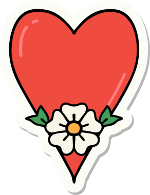 Bir insan tarafından çizilmiş geleneksel bir kalp ve çiçek stiliyle dövme çıkartması.