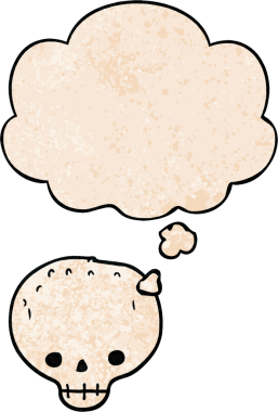 Bir insan tarafından çizilmiş grunge desenli düşünce baloncuklu kafatası.