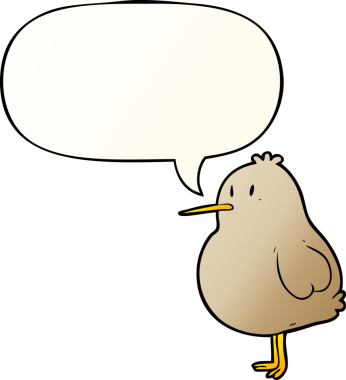 Bir insan tarafından çizilmiş yumuşak eğimli konuşma baloncuklu tatlı kivi kuşu.