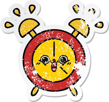 Bir insan tarafından çizilmiş sevimli bir çizgi film çalar saatinin sıkıntılı çıkartması.