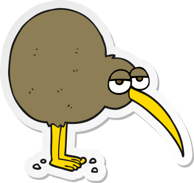 Bir insan tarafından çizilmiş bir çizgi film kivinin çıkartması.