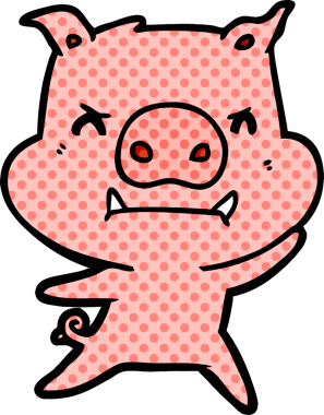 Bir insan tarafından çizilmiş kızgın çizgi film domuzu.