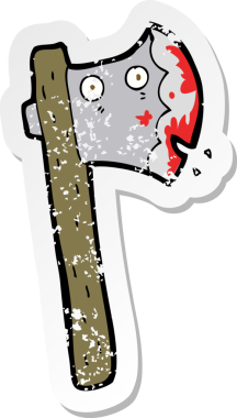 Bir insan tarafından çizilmiş kanlı bir baltanın gerilimli retro yapıştırması.