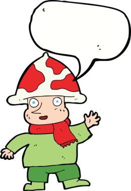 Bir insan tarafından çizilmiş konuşma balonlu mantar adam.