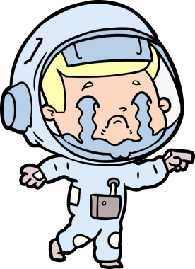 Bir insan tarafından çizilmiş ağlayan astronot çizgi filmi.