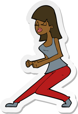 Bir insan tarafından çizilmiş çılgın dans eden bir kızın çıkartması.