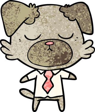 Bir insan tarafından çizilmiş ofis tişörtü giyen sevimli bir köpek.