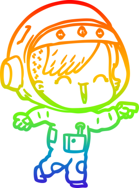 Gökkuşağı gradyan çizimi mutlu bir uzay kızının çizimi bir insan tarafından çizilmiş