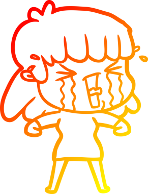 Bir insan tarafından çizilmiş göz yaşları içindeki çizgi film kadını çizimi.