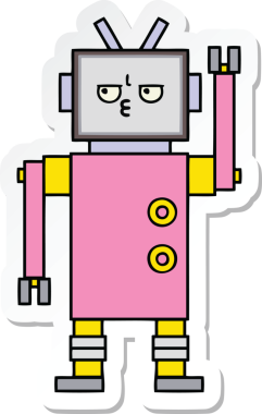 Bir insan tarafından çizilmiş şirin çizgi film robotunun çıkartması.