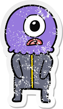 Bir insan tarafından çizilmiş sıkıntılı bir Tepegöz uzaylı uzay adamı çıkartması.