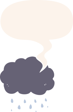 Bir insan tarafından çizilmiş eski tarz bir konuşma baloncuğuyla yağmur yağıyor.