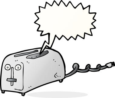 bir insan tarafından çizilmiş konuşma balonlu bir tost makinesi.