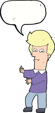 Bir insan tarafından çizilmiş konuşma baloncuğuyla el kol hareketi yapan bir karikatürist.