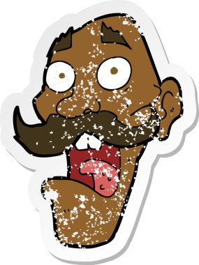 Bir insan tarafından çizilmiş, korkmuş yaşlı bir adamın karikatür yapıştırması.