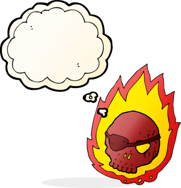 Bir insan tarafından çizilmiş düşünce kabarcığıyla yanan kafatası.