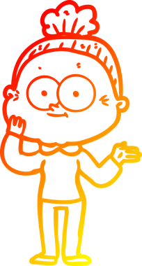 Bir insan tarafından çizilmiş mutlu, yaşlı bir kadının sıcak çizgi çizimi.