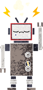 Bir insan tarafından çizilmiş bir robotun retro çizim tarzı karikatürü