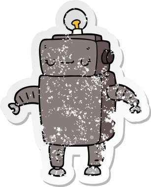 Bir insan tarafından çizilmiş karikatür robotunun sıkıntılı çıkartması.