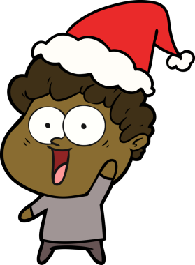 Bir insan tarafından çizilmiş Noel Baba şapkası giyen mutlu bir adamın el çizimi.