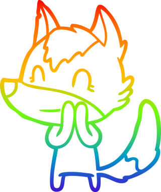 Gökkuşağı gradyan çizgisi. Bir insan tarafından çizilmiş dost bir kurt çizgi filmi.