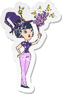 Bir insan tarafından çizilmiş karikatür cadısının gerilmiş çıkartması.