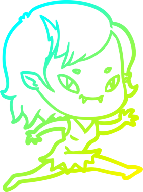 Bir insan tarafından çizilmiş soğuk hava çizgisi çizimi. Dost canlısı vampir kız.