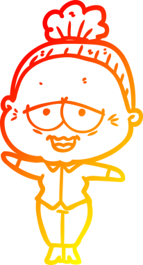 Bir insan tarafından çizilmiş mutlu, yaşlı bir kadının sıcak çizgi çizimi.