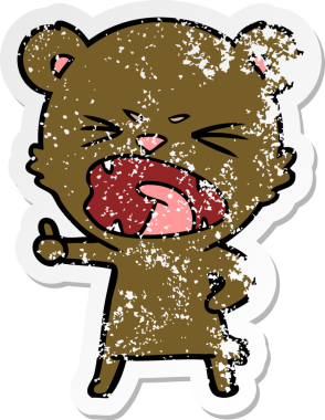 Bir insan tarafından çizilmiş kızgın çizgi film ayısının sıkıntılı çıkartması.