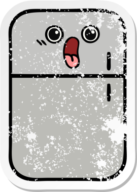 Bir insan tarafından çizilmiş şirin bir buzdolabının sıkıntılı çıkartması.