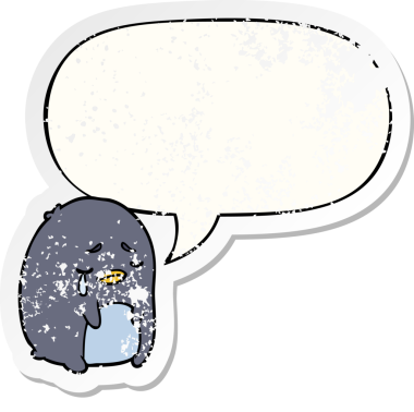 karikatür ağlayan penguen konuşma baloncuğu bir insan tarafından çizilmiş sıkıntılı eski bir çıkartma