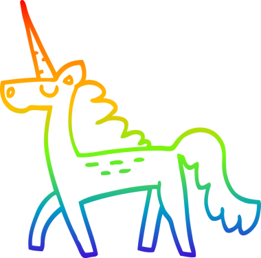 Gökkuşağı gradyan çizgi çizimi Bir insan tarafından çizilmiş sihirli tek boynuzlu at