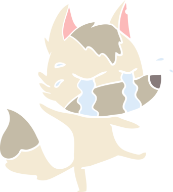 Bir insan tarafından çizilmiş düz renkli ağlayan kurt resmi.