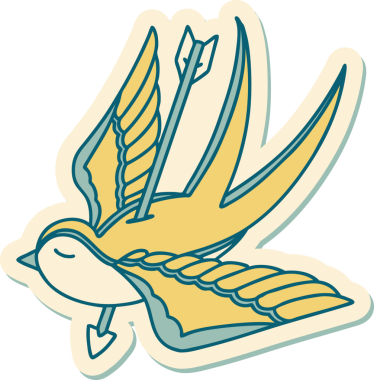 Bir insanın çizdiği okla delinmiş bir kırlangıç dövmesi.