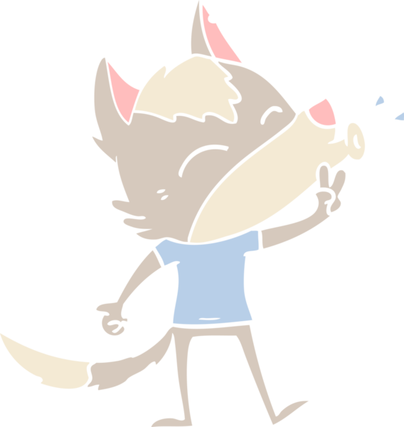 Uluyan düz renkli karikatür kurt bir insan tarafından çizilmiş giysiler giyiyor.