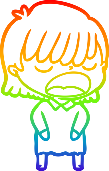 Gökkuşağı gradyan çizgi çizimi Bir insan tarafından yüksek sesle çizilen bir kadın karikatürü