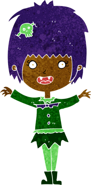 Bir insan tarafından çizilmiş mutlu vampir kız çizgi filmi.