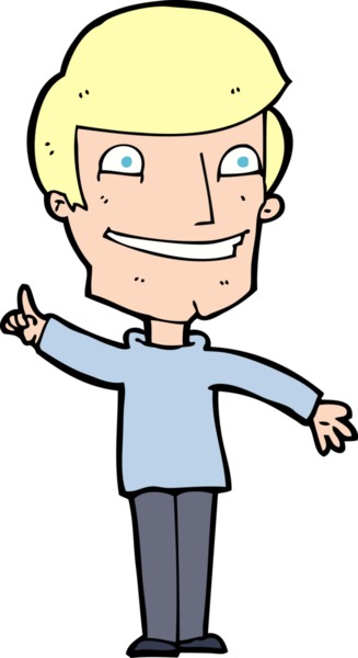 Bir insan tarafından çizilmiş bir fikirle sırıtan çizgi film adamı.