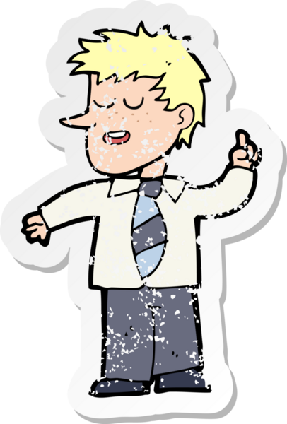 Bir insan tarafından çizilmiş iyi bir fikri olan bir karikatürcünün sıkıntılı retro yapıştırması.