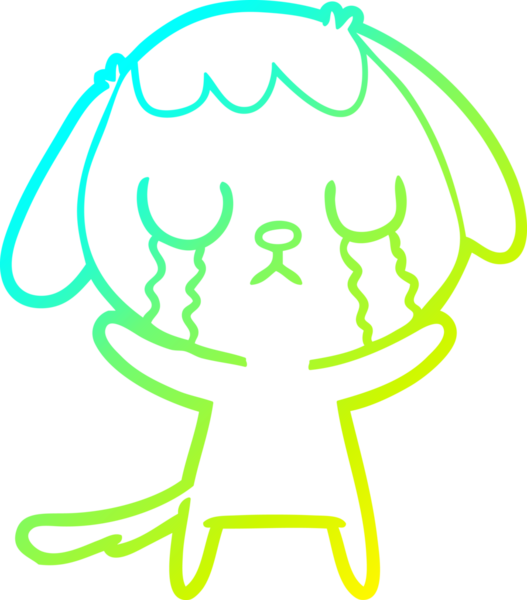 Bir insan tarafından çizilmiş ağlayan şirin bir köpeğin soğuk gradyan çizimi.