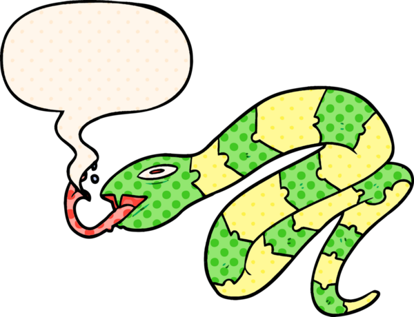 Çizgi roman tarzında konuşma balonu olan tıslayan yılan bir insan tarafından çizilmiş.