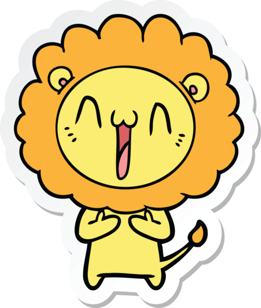 Bir insan tarafından çizilmiş mutlu bir aslanın çıkartması.