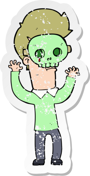 Bir insan tarafından çizilmiş kafatası maskeli bir karikatürcünün gerilmiş çıkartması.