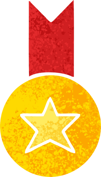 Bir insan tarafından çizilmiş altın madalyanın retro çizim tarzı karikatürü.