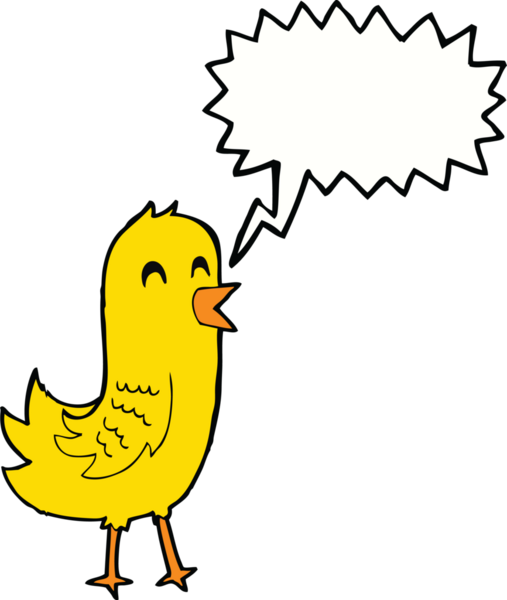 bir insan tarafından çizilmiş konuşma balonlu mutlu kuş.