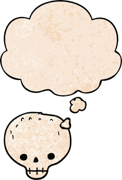 Bir insan tarafından çizilmiş grunge desenli düşünce baloncuklu kafatası.