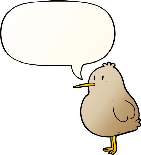 Bir insan tarafından çizilmiş yumuşak eğimli konuşma baloncuklu tatlı kivi kuşu.