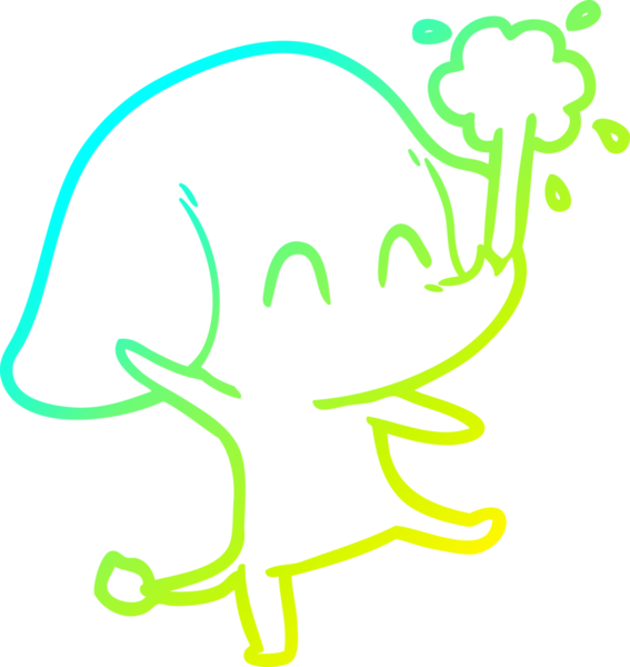 Bir insanın çizdiği suyu püskürten şirin bir filin soğuk eğimli çizgisi.