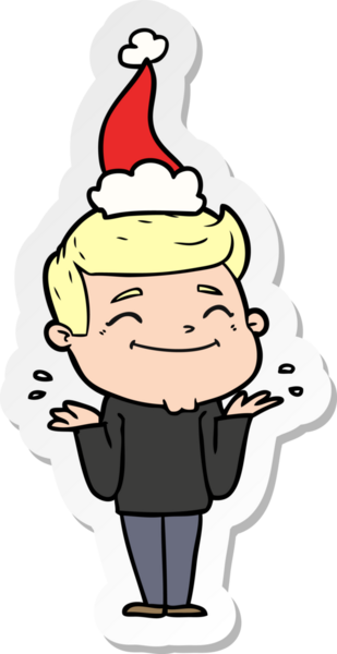 Bir insan tarafından çizilmiş Noel Baba şapkası giyen bir adamın mutlu el çizimi karikatürü.
